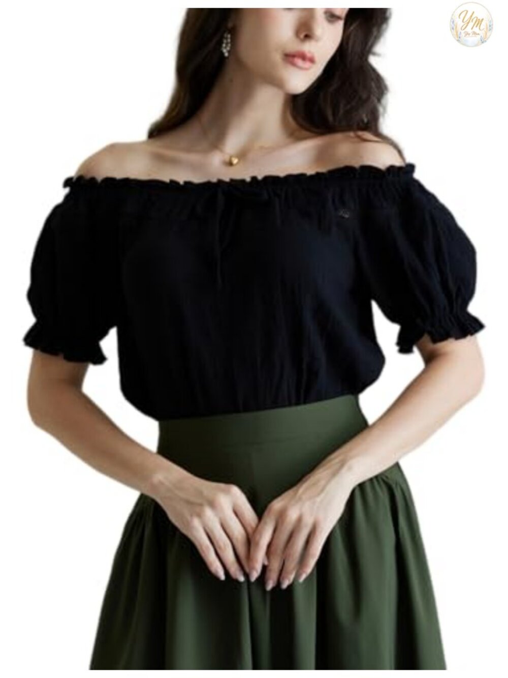 Cotton Peasant Blouse Off Shoulder Puff Sleeve Summer Top